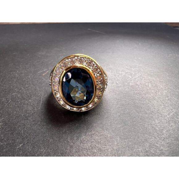 Lab blue spinel and CZ 18k rolled gold ring size 7 - Picture 9 of 16